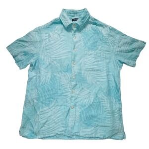 Tasso Elba Men Floral silk linen Teal S/S Button-Up Shirt L Hawaiian resort vaca